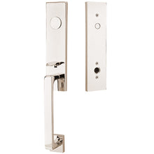 Load image into Gallery viewer, DAVOS POLISHED NICKEL (US14) HANDLESET DUMMY [4808] W/ 2-3/8&quot; BACKSET AND 1/4&quot; ROUND FACEPLATE AND STRIKEPLATE W/ INTERIOR LEVER
