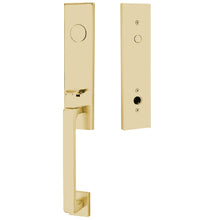 Load image into Gallery viewer, DAVOS SATIN BRASS (US4) HANDLESET DUMMY [4808] W/ 2-3/8&quot; BACKSET AND 1/4&quot; ROUND FACEPLATE AND STRIKEPLATE W/ INTERIOR KNOB
