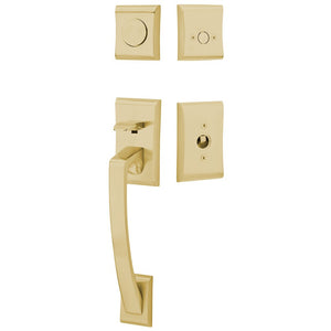 ARES SATIN BRASS (US4) HANDLESET DUMMY [4807] W/ 2-3/8" BACKSET AND 1/4" ROUND FACEPLATE AND STRIKEPLATE W/ INTERIOR LEVER