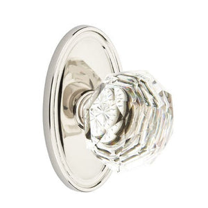 DIAMOND GLASS (CK) PASSAGE (HALL/CLOSET) KNOB WITH 2-3/8" BACKSET AND 1/4" ROUND FACEPLATE AND STRIKEPLATE