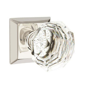 DIAMOND GLASS (CK) PASSAGE (HALL/CLOSET) KNOB WITH 2-3/8" BACKSET AND 1/4" ROUND FACEPLATE AND STRIKEPLATE