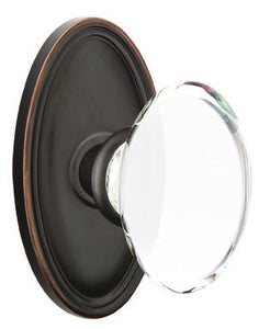 HAMPTON GLASS (HT) PRIVACY (BED/BATH) KNOB WITH 2-3/8" BACKSET AND 1/4" FACEPLATE AND STRIKEPLATE WITH TRADITIONAL ROSETTE