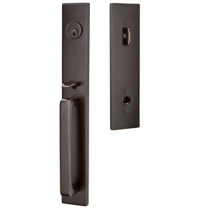LAUSANNE OIL RUBBED BRONZE (US10B) HANDLESET SINGLE-CYLINDER [4819] W/ 2-3/8" BACKSET AND 1/4" ROUND FACEPLATE AND STRIKEPLATE W/ INTERIOR KNOB