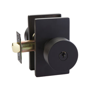 ROUND (ROU) KEY IN KNOB LOCKSET WITH 2-3/8" BACKSET AND 1/4" ROUND FACEPLATE AND STRIKEPLATE