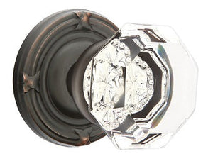 OLD TOWN GLASS (OT) PRIVACY (BED/BATH) KNOB WITH 2-3/8" BACKSET AND 1/4" ROUND FACEPLATE AND STRIKEPLATE