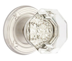 OLD TOWN GLASS (OT) PRIVACY (BED/BATH) KNOB WITH 2-3/8" BACKSET AND 1/4" ROUND FACEPLATE AND STRIKEPLATE