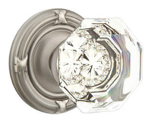 OLD TOWN GLASS (OT) PRIVACY (BED/BATH) KNOB WITH 2-3/8" BACKSET AND 1/4" ROUND FACEPLATE AND STRIKEPLATE