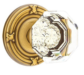 OLD TOWN GLASS (OT) PRIVACY (BED/BATH) KNOB WITH 2-3/8" BACKSET AND 1/4" ROUND FACEPLATE AND STRIKEPLATE