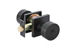 ROUND (ROU) KEY IN KNOB LOCKSET WITH 2-3/8" BACKSET AND 1/4" ROUND FACEPLATE AND STRIKEPLATE