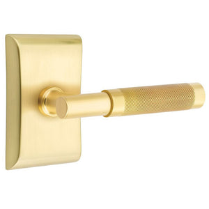 ARES SATIN BRASS (US4) HANDLESET DUMMY [4807] W/ 2-3/8" BACKSET AND 1/4" ROUND FACEPLATE AND STRIKEPLATE W/ INTERIOR LEVER