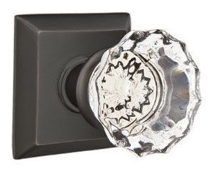 ASTORIA GLASS (AS) PASSAGE (HALL/CLOSET) KNOB WITH 2-3/8" BACKSET AND 1/4" ROUND FACEPLATE AND STRIKEPLATE