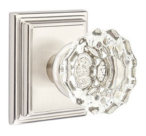 ASTORIA GLASS (AS) PASSAGE (HALL/CLOSET) KNOB WITH 2-3/8" BACKSET AND 1/4" ROUND FACEPLATE AND STRIKEPLATE
