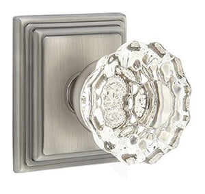 ASTORIA GLASS (AS) PASSAGE (HALL/CLOSET) KNOB WITH 2-3/8" BACKSET AND 1/4" ROUND FACEPLATE AND STRIKEPLATE