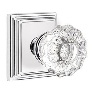 ASTORIA GLASS (AS) PRIVACY (BED/BATH) KNOB WITH 2-3/8" BACKSET AND 1/4" ROUND FACEPLATE AND STRIKEPLATE