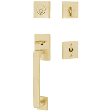 Load image into Gallery viewer, BADEN SATIN BRASS (US4) HANDLESET SINGLE-CYLINDER [4820] W/ 2-3/8&quot; BACKSET AND 1/4&quot; ROUND FACEPLATE AND STRIKEPLATE W/ INTERIOR LEVER
