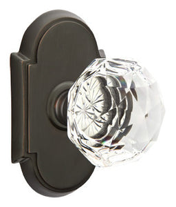 DIAMOND GLASS (CK) PASSAGE (HALL/CLOSET) KNOB WITH 2-3/8" BACKSET AND 1/4" ROUND FACEPLATE AND STRIKEPLATE