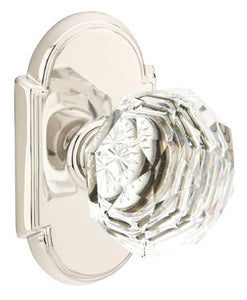 DIAMOND GLASS (CK) PASSAGE (HALL/CLOSET) KNOB WITH 2-3/8" BACKSET AND 1/4" ROUND FACEPLATE AND STRIKEPLATE