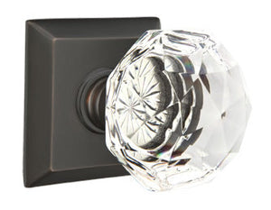 DIAMOND GLASS (CK) PRIVACY (BED/BATH) KNOB WITH 2-3/8" BACKSET AND 1/4" ROUND FACEPLATE AND STRIKEPLATE