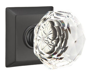 DIAMOND GLASS (CK) PRIVACY (BED/BATH) KNOB WITH 2-3/8" BACKSET AND 1/4" ROUND FACEPLATE AND STRIKEPLATE
