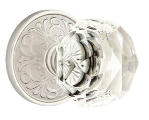 DIAMOND GLASS (CK) PASSAGE (HALL/CLOSET) KNOB WITH 2-3/8" BACKSET AND 1/4" ROUND FACEPLATE AND STRIKEPLATE