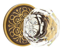 Load image into Gallery viewer, DIAMOND GLASS (CK) PASSAGE (HALL/CLOSET) KNOB WITH 2-3/8&quot; BACKSET AND 1/4&quot; ROUND FACEPLATE AND STRIKEPLATE
