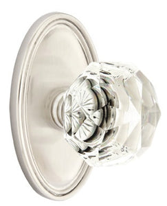 DIAMOND GLASS (CK) PASSAGE (HALL/CLOSET) KNOB WITH 2-3/8" BACKSET AND 1/4" ROUND FACEPLATE AND STRIKEPLATE