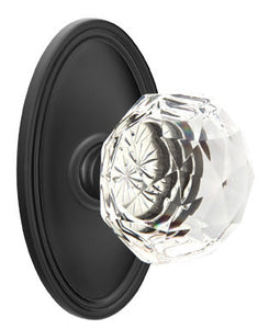 DIAMOND GLASS (CK) PRIVACY (BED/BATH) KNOB WITH 2-3/8" BACKSET AND 1/4" ROUND FACEPLATE AND STRIKEPLATE