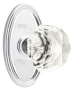 DIAMOND GLASS (CK) PRIVACY (BED/BATH) KNOB WITH 2-3/8" BACKSET AND 1/4" ROUND FACEPLATE AND STRIKEPLATE