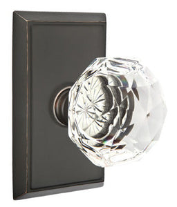 DIAMOND GLASS (CK) PRIVACY (BED/BATH) KNOB WITH 2-3/8" BACKSET AND 1/4" ROUND FACEPLATE AND STRIKEPLATE