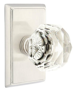 DIAMOND GLASS (CK) PASSAGE (HALL/CLOSET) KNOB WITH 2-3/8" BACKSET AND 1/4" ROUND FACEPLATE AND STRIKEPLATE