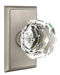 DIAMOND GLASS (CK) PASSAGE (HALL/CLOSET) KNOB WITH 2-3/8" BACKSET AND 1/4" ROUND FACEPLATE AND STRIKEPLATE