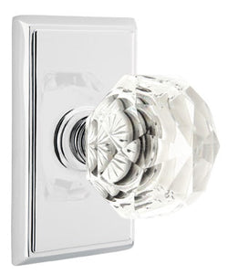DIAMOND GLASS (CK) PASSAGE (HALL/CLOSET) KNOB WITH 2-3/8" BACKSET AND 1/4" ROUND FACEPLATE AND STRIKEPLATE
