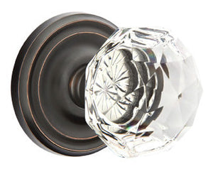 DIAMOND GLASS (CK) PRIVACY (BED/BATH) KNOB WITH 2-3/8" BACKSET AND 1/4" ROUND FACEPLATE AND STRIKEPLATE