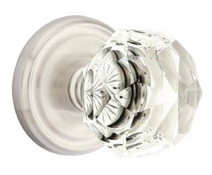 DIAMOND GLASS (CK) PASSAGE (HALL/CLOSET) KNOB WITH 2-3/8" BACKSET AND 1/4" ROUND FACEPLATE AND STRIKEPLATE