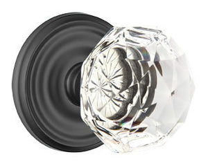 DIAMOND GLASS (CK) PRIVACY (BED/BATH) KNOB WITH 2-3/8" BACKSET AND 1/4" ROUND FACEPLATE AND STRIKEPLATE