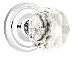 DIAMOND GLASS (CK) PASSAGE (HALL/CLOSET) KNOB WITH 2-3/8" BACKSET AND 1/4" ROUND FACEPLATE AND STRIKEPLATE