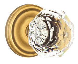 DIAMOND GLASS (CK) PRIVACY (BED/BATH) KNOB WITH 2-3/8" BACKSET AND 1/4" ROUND FACEPLATE AND STRIKEPLATE