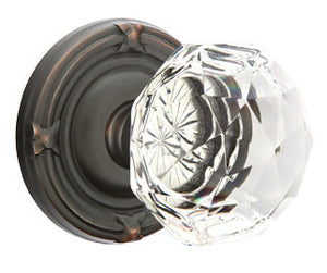 DIAMOND GLASS (CK) PRIVACY (BED/BATH) KNOB WITH 2-3/8" BACKSET AND 1/4" ROUND FACEPLATE AND STRIKEPLATE