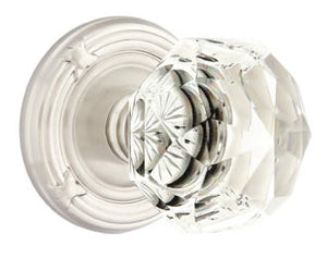 DIAMOND GLASS (CK) PASSAGE (HALL/CLOSET) KNOB WITH 2-3/8" BACKSET AND 1/4" ROUND FACEPLATE AND STRIKEPLATE
