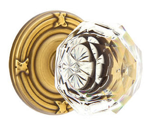 DIAMOND GLASS (CK) PRIVACY (BED/BATH) KNOB WITH 2-3/8" BACKSET AND 1/4" ROUND FACEPLATE AND STRIKEPLATE
