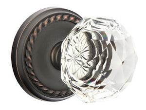 DIAMOND GLASS (CK) PASSAGE (HALL/CLOSET) KNOB WITH 2-3/8" BACKSET AND 1/4" ROUND FACEPLATE AND STRIKEPLATE