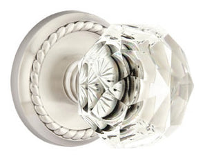 DIAMOND GLASS (CK) PASSAGE (HALL/CLOSET) KNOB WITH 2-3/8" BACKSET AND 1/4" ROUND FACEPLATE AND STRIKEPLATE