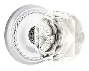 DIAMOND GLASS (CK) PASSAGE (HALL/CLOSET) KNOB WITH 2-3/8" BACKSET AND 1/4" ROUND FACEPLATE AND STRIKEPLATE