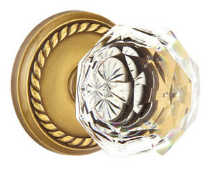 DIAMOND GLASS (CK) PASSAGE (HALL/CLOSET) KNOB WITH 2-3/8" BACKSET AND 1/4" ROUND FACEPLATE AND STRIKEPLATE