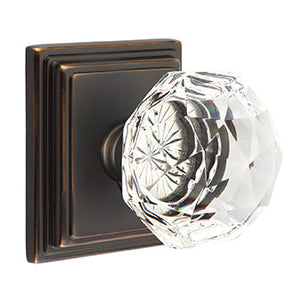 DIAMOND GLASS (CK) PRIVACY (BED/BATH) KNOB WITH 2-3/8" BACKSET AND 1/4" ROUND FACEPLATE AND STRIKEPLATE