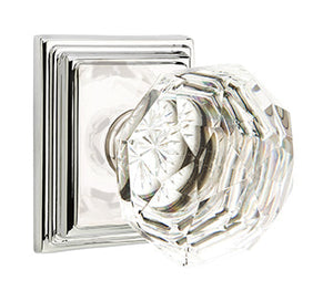 DIAMOND GLASS (CK) PASSAGE (HALL/CLOSET) KNOB WITH 2-3/8" BACKSET AND 1/4" ROUND FACEPLATE AND STRIKEPLATE