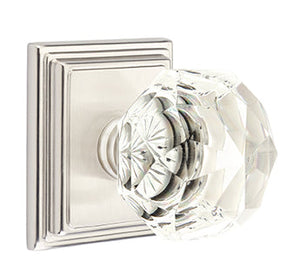 DIAMOND GLASS (CK) PASSAGE (HALL/CLOSET) KNOB WITH 2-3/8" BACKSET AND 1/4" ROUND FACEPLATE AND STRIKEPLATE