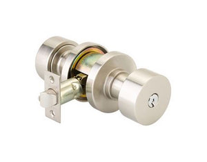 ROUND (ROU) KEY IN KNOB LOCKSET WITH 2-3/8" BACKSET AND 1/4" ROUND FACEPLATE AND STRIKEPLATE