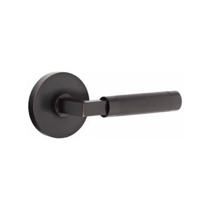 L-SQUARE KNURLED (LS.KN) PASSAGE (HALL/CLOSET) LEVER WITH 2-3/8" BACKSET AND 1/4" ROUND FACEPLATE AND STRIKEPLATE