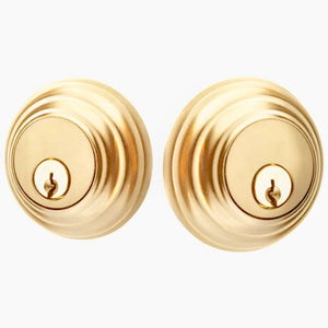 LOW PROFILE DEADBOLT WITH 2-3/8" BACKSET AND 1/4" ROUND FACEPLATE AND STRIKEPLATE